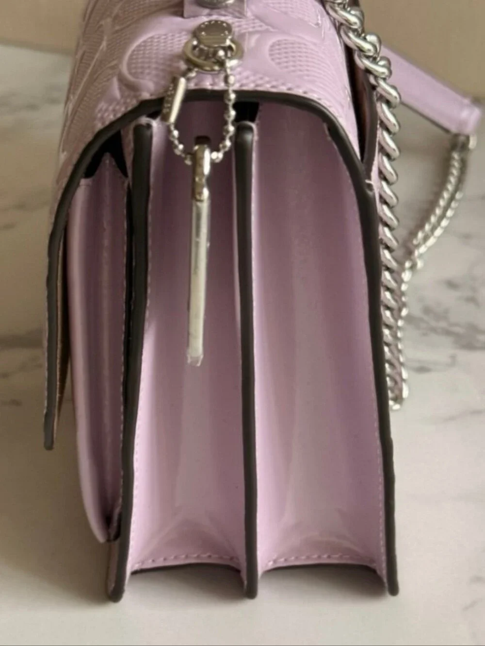 Coach Klare Crossbody In Signature Leather Silver/Light Violet and wallet
